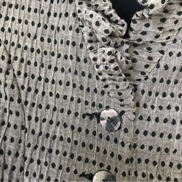 Vivian Shyu Fitted Jersey Stretch Jacket Blazer Cardigan Button Dots Ruffle M - Picture 7 of 12